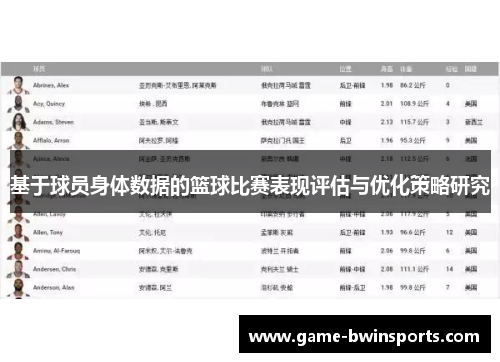 基于球员身体数据的篮球比赛表现评估与优化策略研究