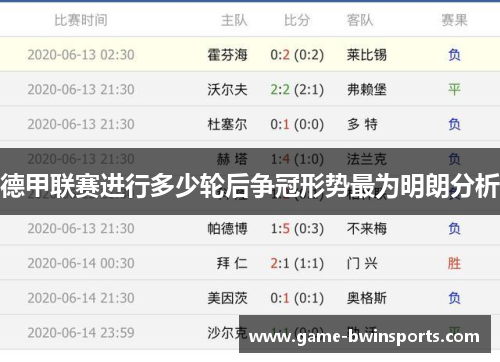 德甲联赛进行多少轮后争冠形势最为明朗分析